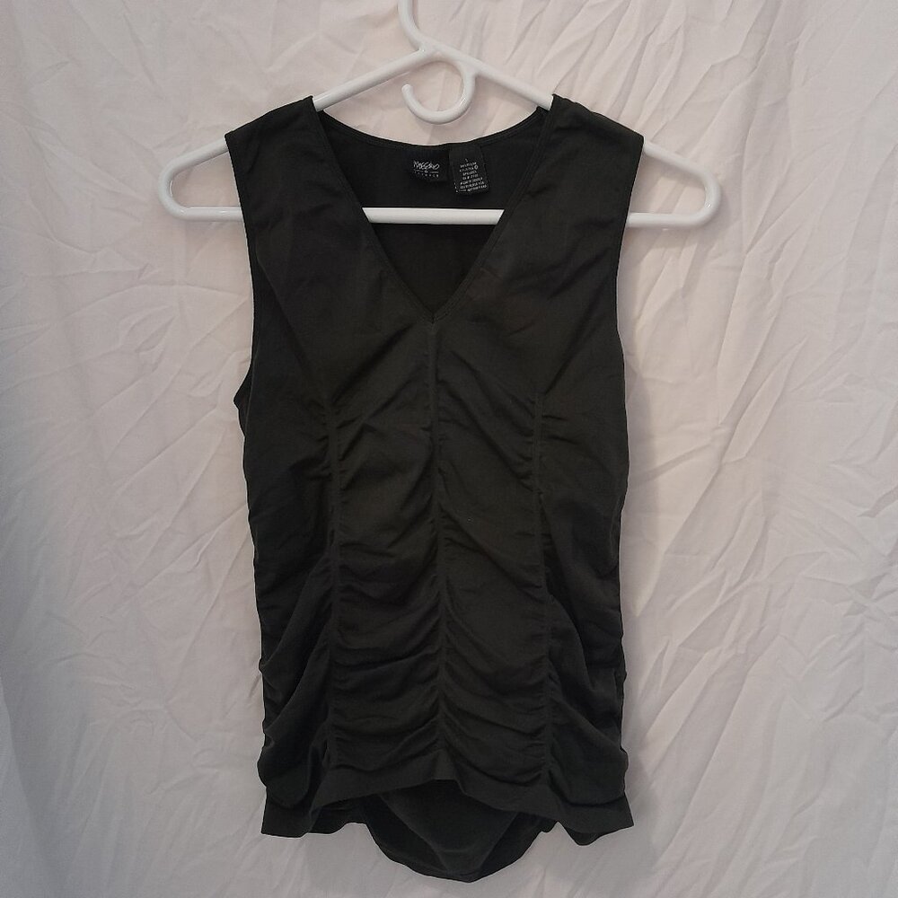 Vintage Y2K Early 2000's Mossino Army Green Ruched V-Neck Tank Top Size Large